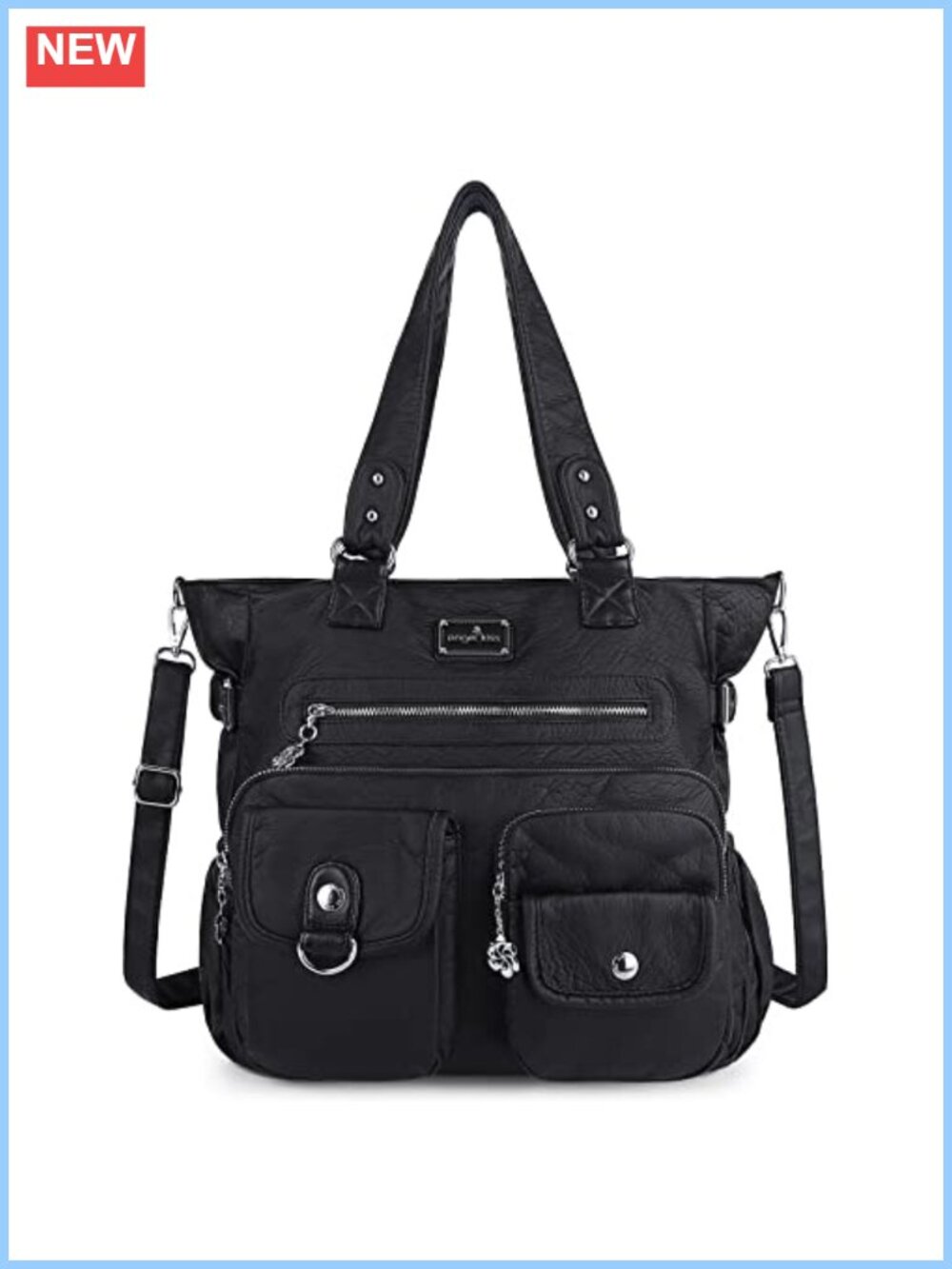 PU Leather Tote Satchel Handbag with Pockets Adjustable Strap